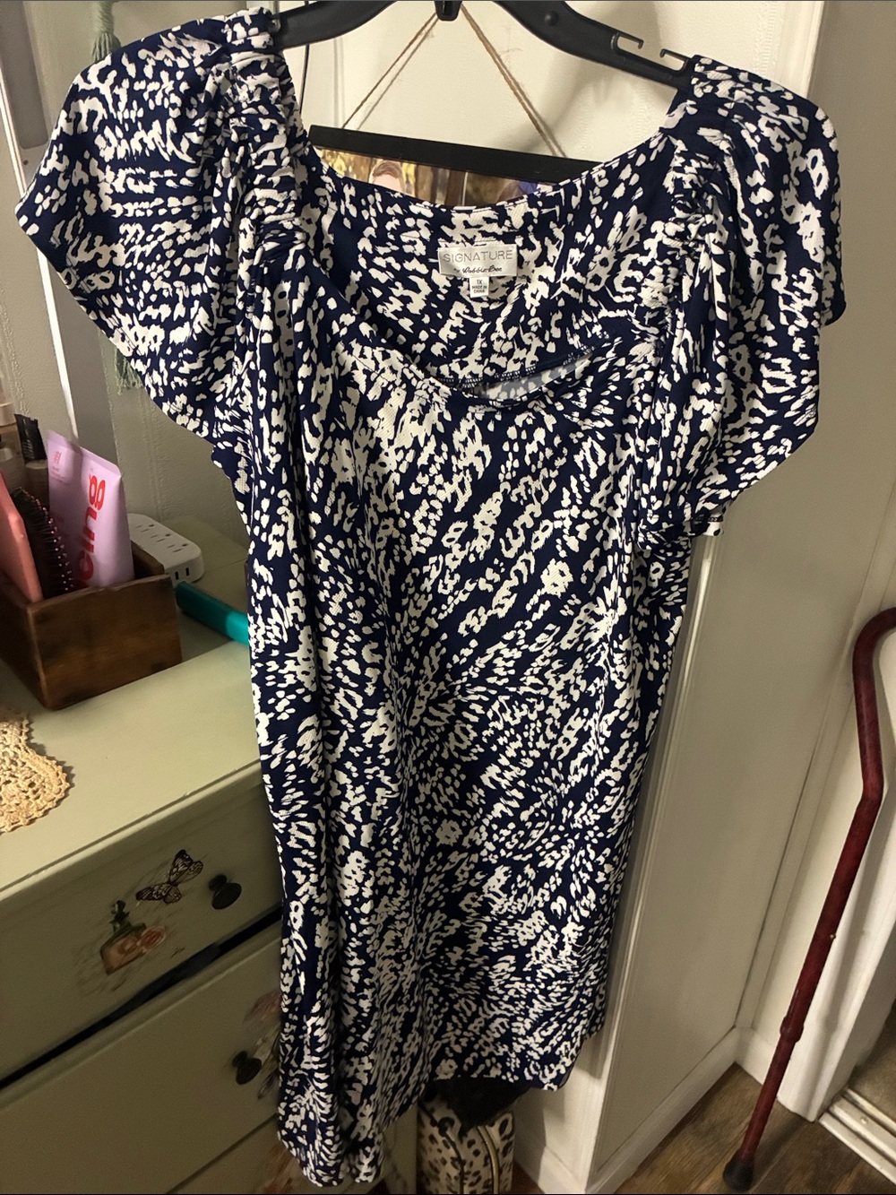 Signature by Robbie Bee Navy and White Printed Midi Dress